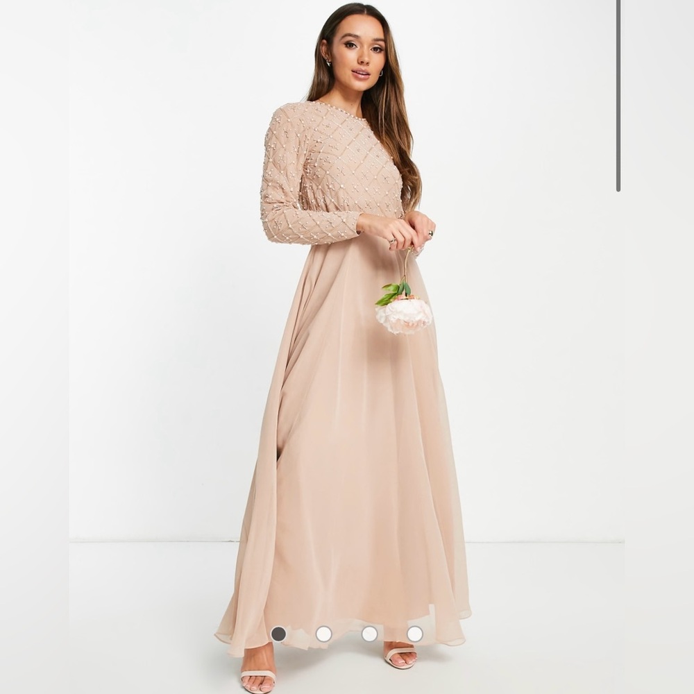 ASOS Petite Bridesmaid maxi dress with long sleeve in pearl and beaded